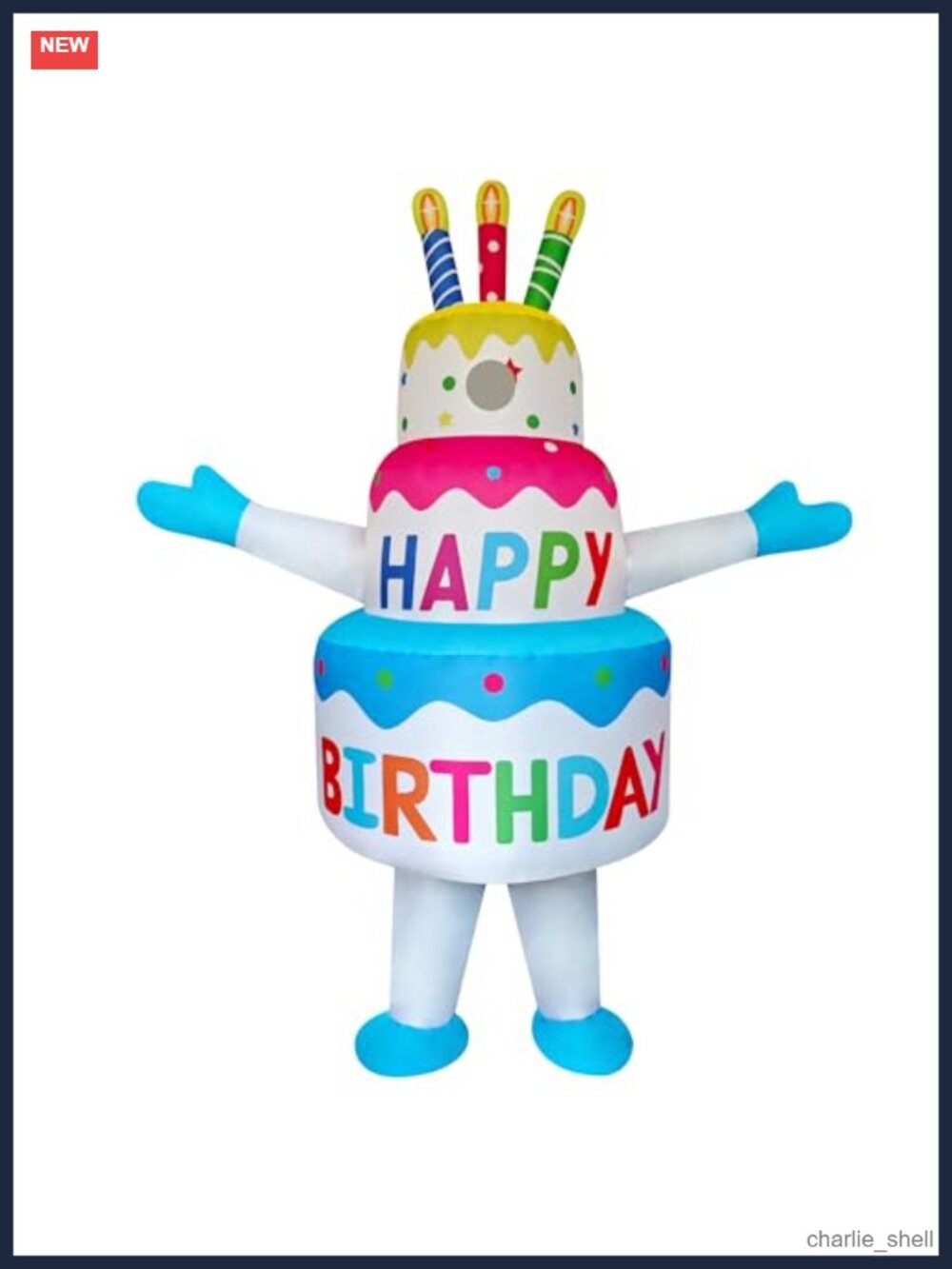 Inflatable Birthday Cake Costume for Adults Funny Blow-Up Suit Cosplay Party